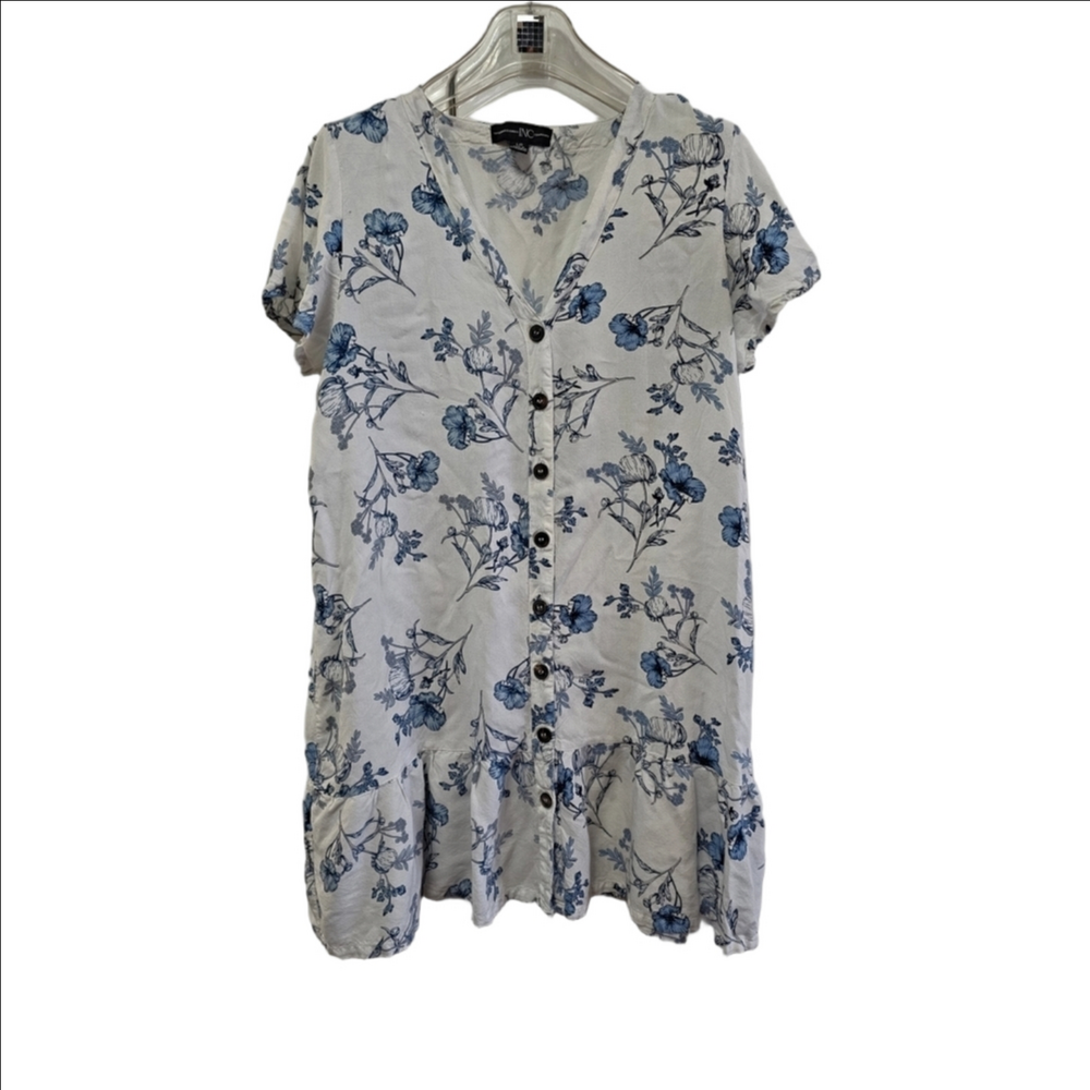✨ 3/$20✨ Floral Flattering Button Blue Breeze Dress V-Neck